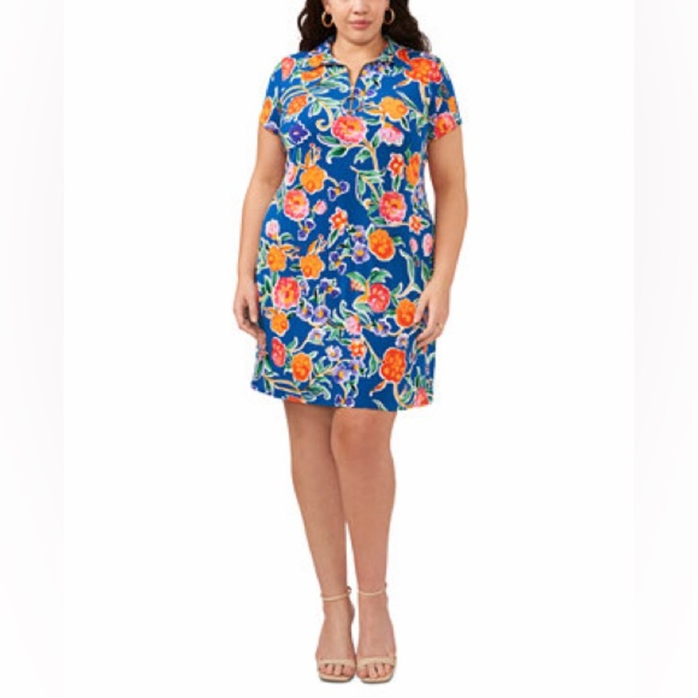 MSK Point Collar Front Zip Shift Dress